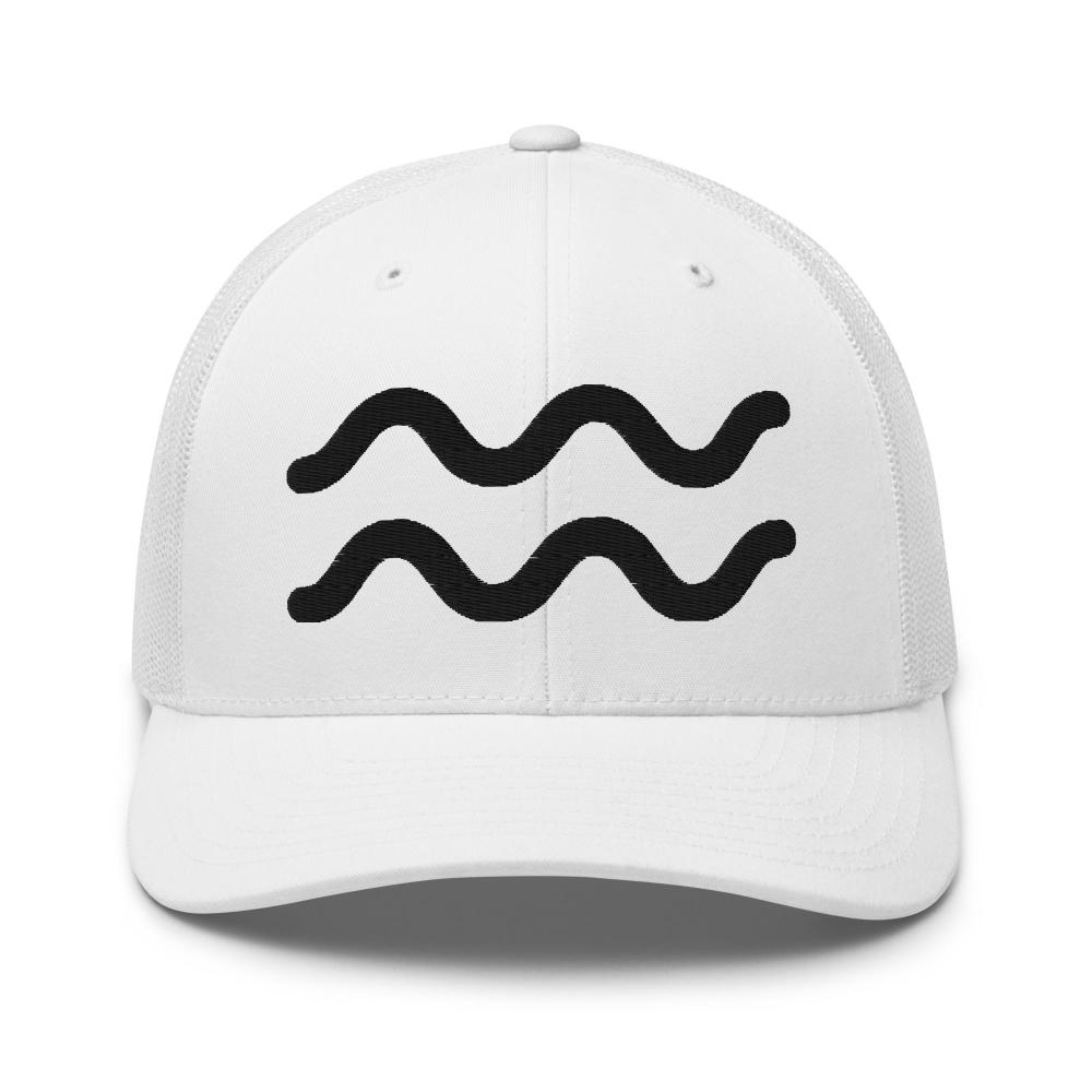 Aquarius Zodiac Embroidered Curved Bill Trucker Hat - White Color - https://ascensionemporium.net