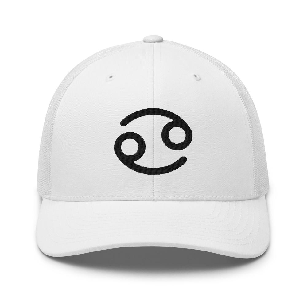 Cancer Zodiac Embroidered Curved Bill Trucker Hat - White Color - https://ascensionemporium.net