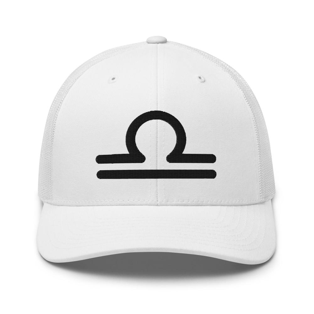 Libra Zodiac Embroidered Curved Bill Trucker Hat - White Color - https://ascensionemporium.net