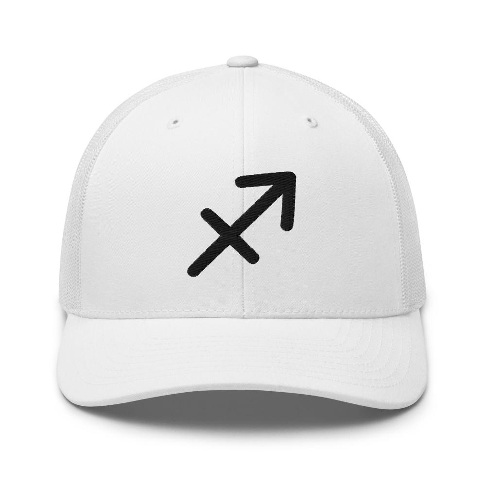 Sagittarius Zodiac Embroidered Curved Bill Trucker Hat - White Color - https://ascensionemporium.net