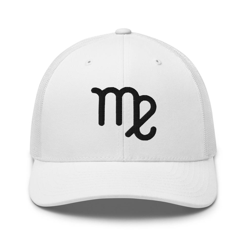 Virgo Zodiac Embroidered Curved Bill Trucker Hat - White Color - https://ascensionemporium.net