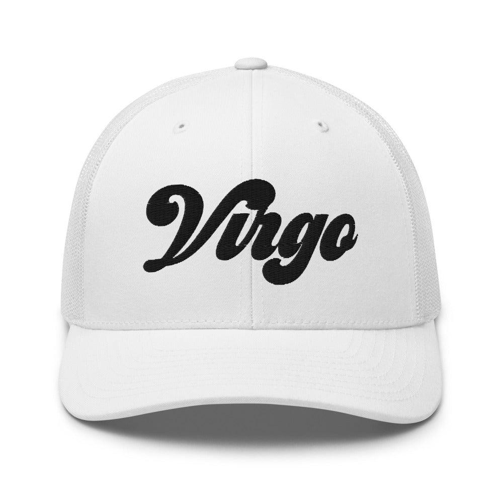 Virgo Zodiac Embroidered Curved Bill Trucker Hat - White Color - https://ascensionemporium.net