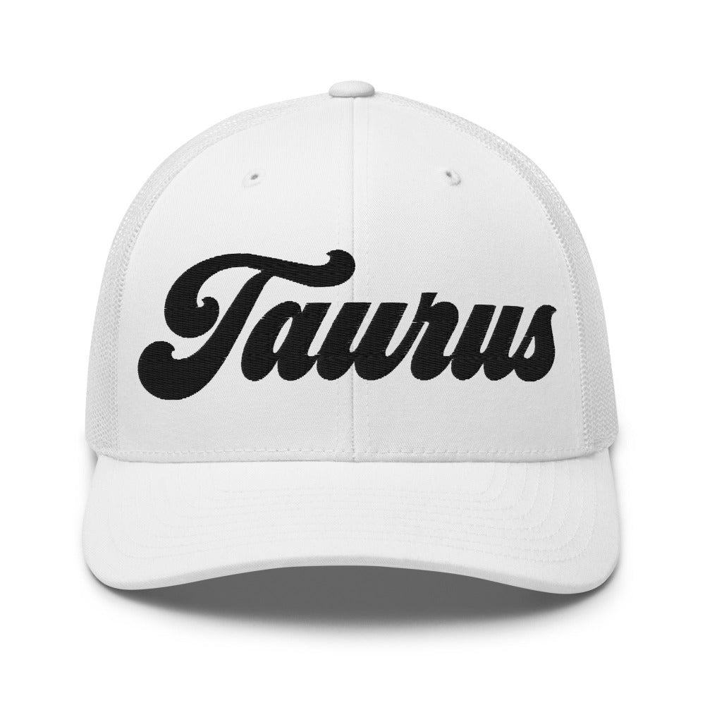 Taurus Zodiac Embroidered Curved Bill Trucker Hat - White Color - https://ascensionemporium.net