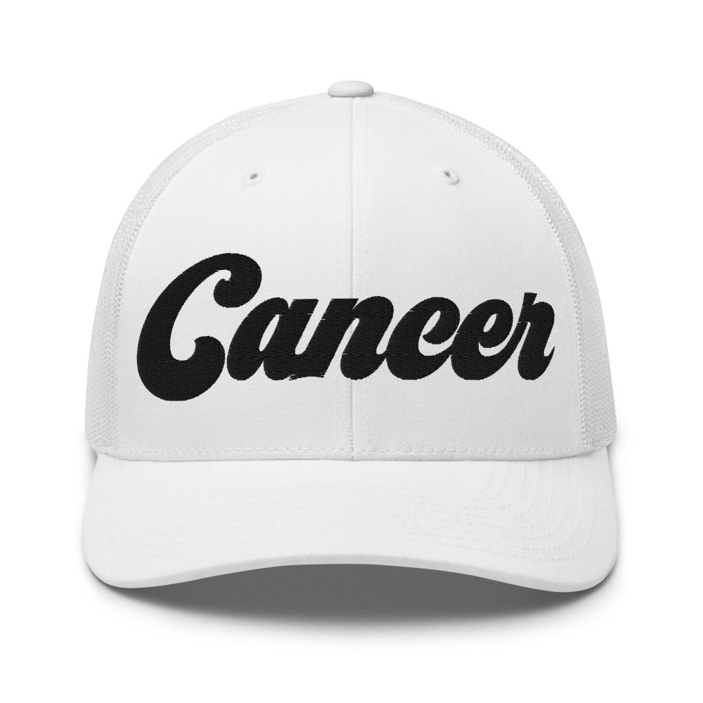 Cancer Zodiac Embroidered Curved Bill Trucker Hat - White Color - https://ascensionemporium.net