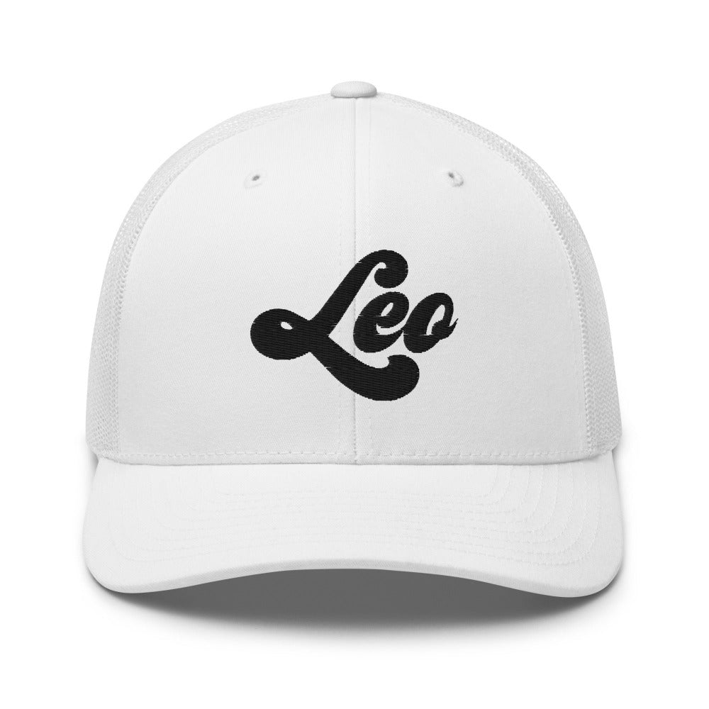 Leo Zodiac Embroidered Curved Bill Trucker Hat - White Color - https://ascensionemporium.net