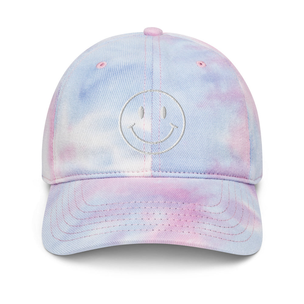 Happy Smiley Face Embroidered Tie Dye Cap - Cotton Candy Color - https://ascensionemporium.net