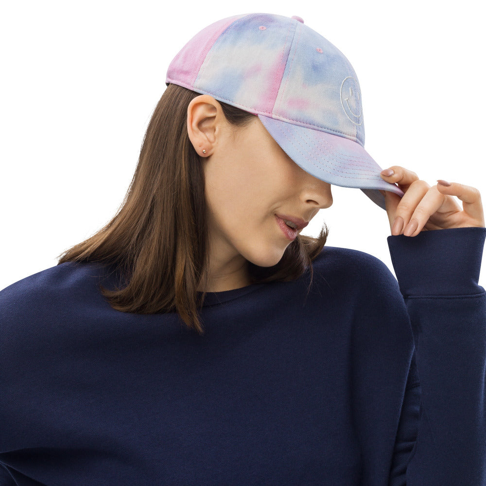 Happy Smiley Face Embroidered Tie Dye Cap - Cotton Candy Color - https://ascensionemporium.net