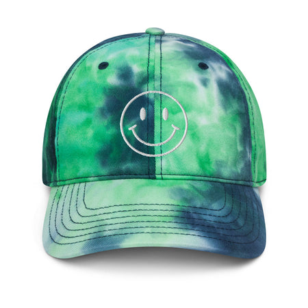 Happy Smiley Face Embroidered Tie Dye Cap - Ocean Color - https://ascensionemporium.net