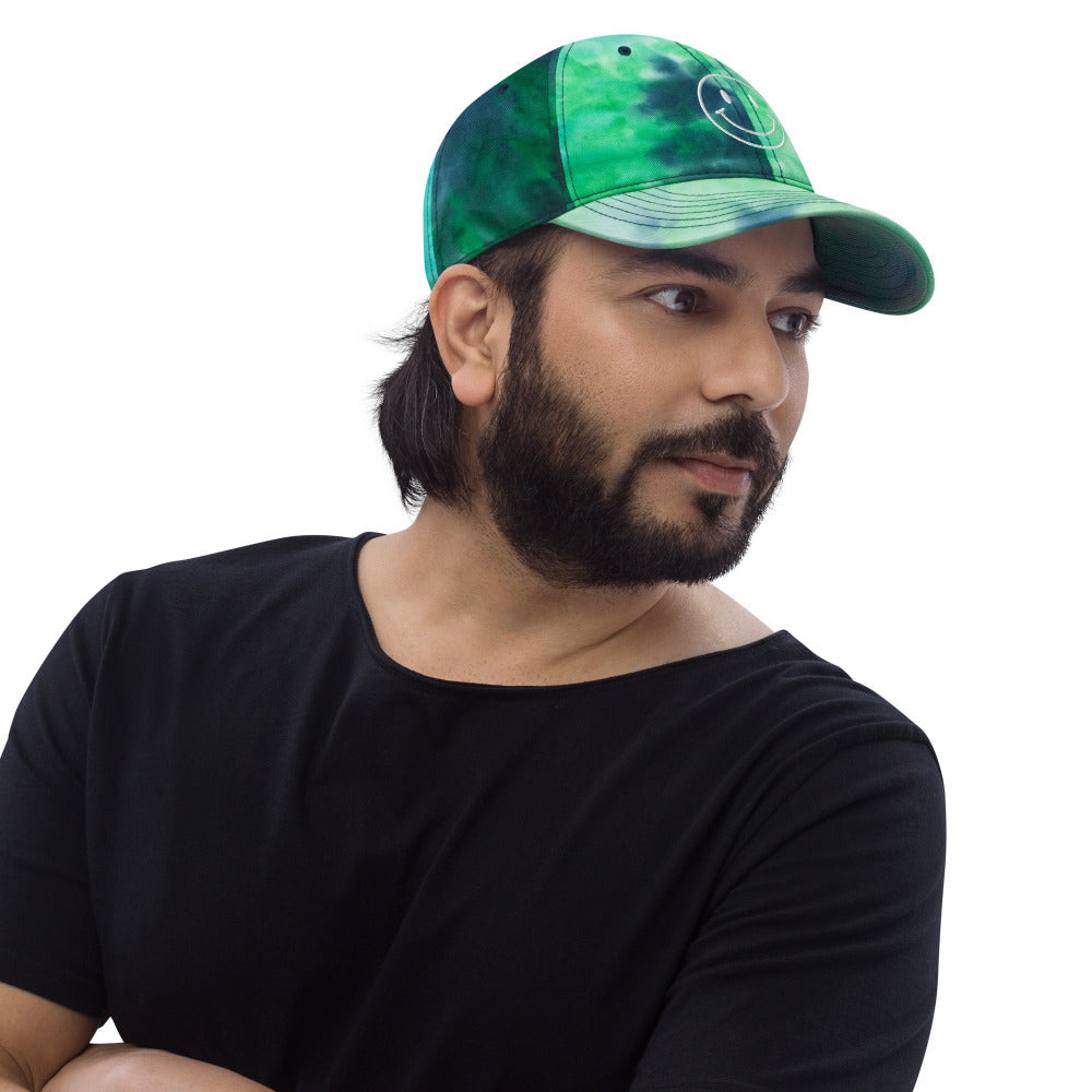Happy Smiley Face Embroidered Tie Dye Cap - Ocean Color - https://ascensionemporium.net