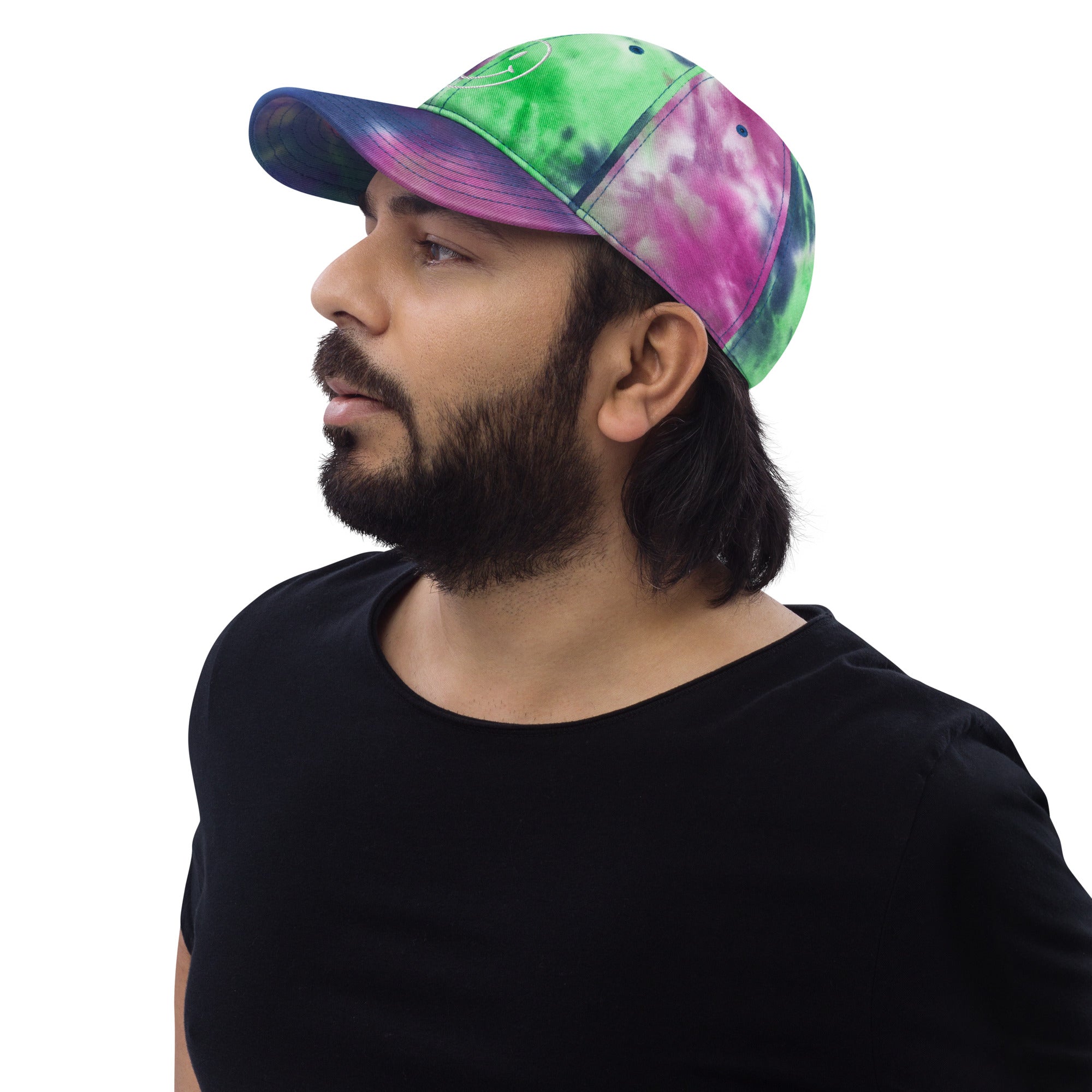 Happy Smiley Face Embroidered Tie Dye Cap