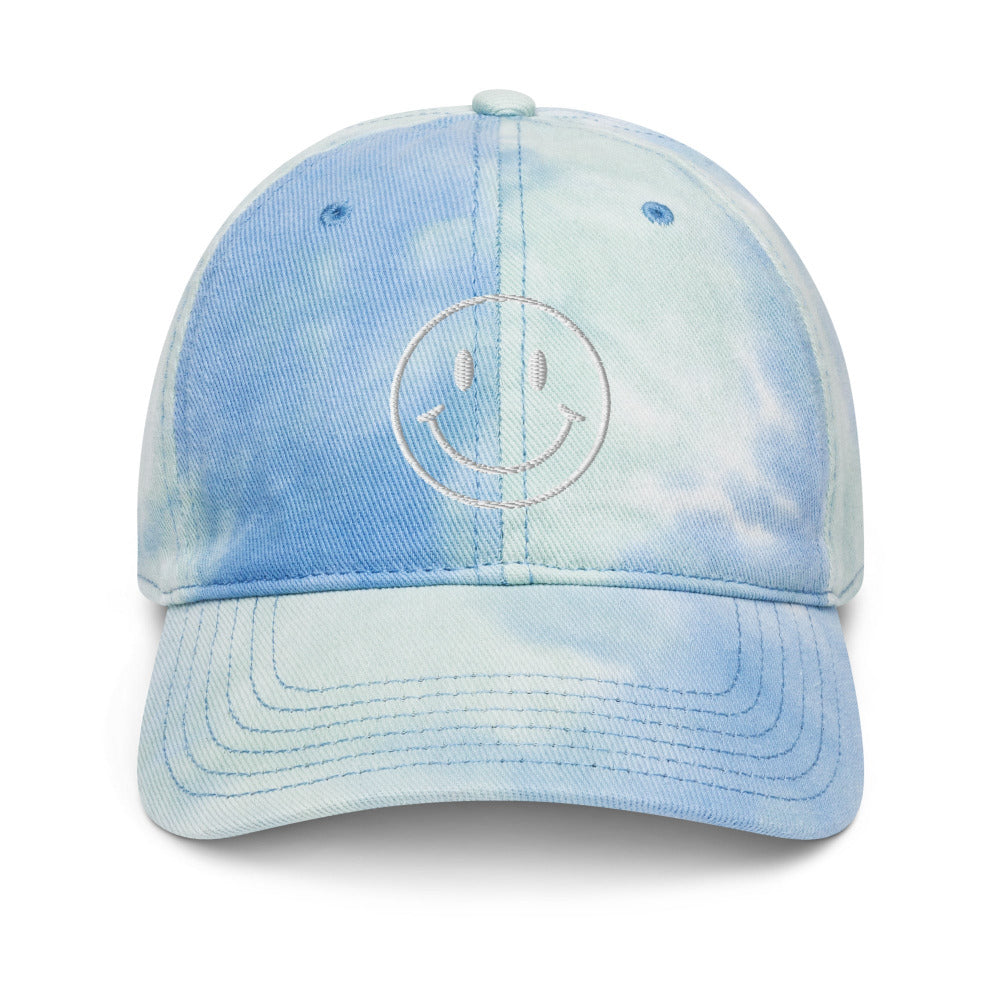 Happy Smiley Face Embroidered Tie Dye Cap - Sky Color - https://ascensionemporium.net