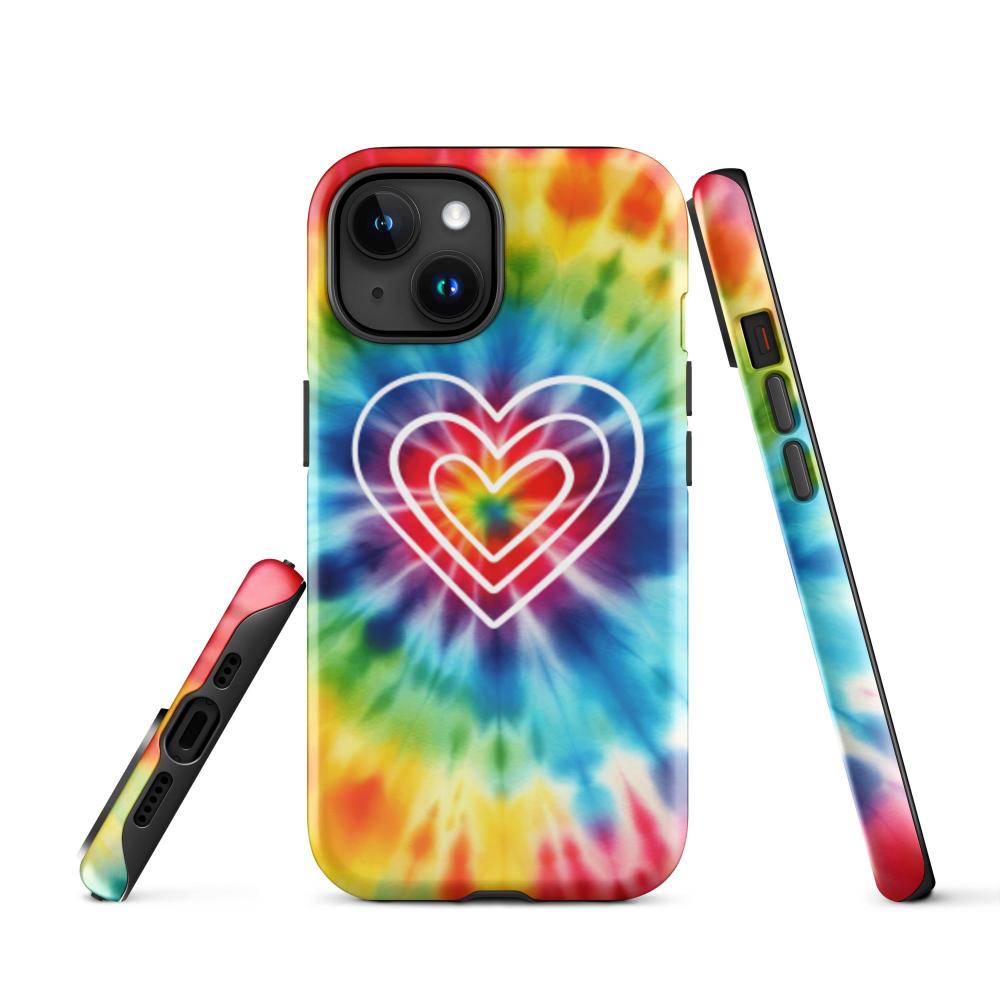 Tie Dye Hearts iPhone 15 Tough Case - Glossy Finish - https://ascensionemporium.net