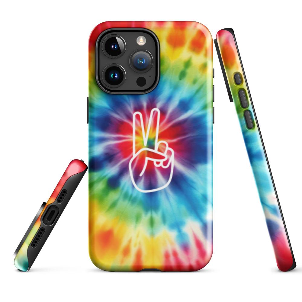Tie Dye Peace Sign iPhone 15 Pro Max Tough Case - Glossy Finish - https://ascensionemporium.net