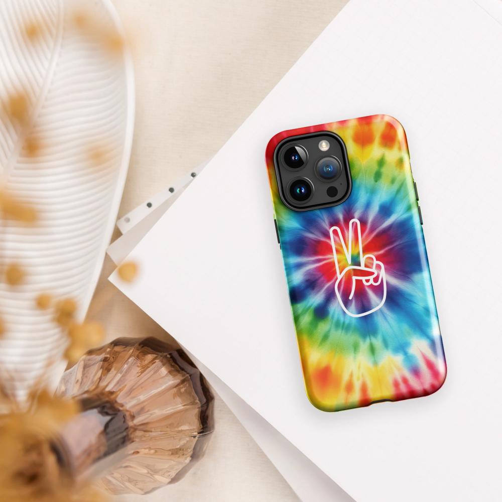 Tie Dye Peace Sign iPhone 15 Pro Max Tough Case - Glossy Finish - https://ascensionemporium.net