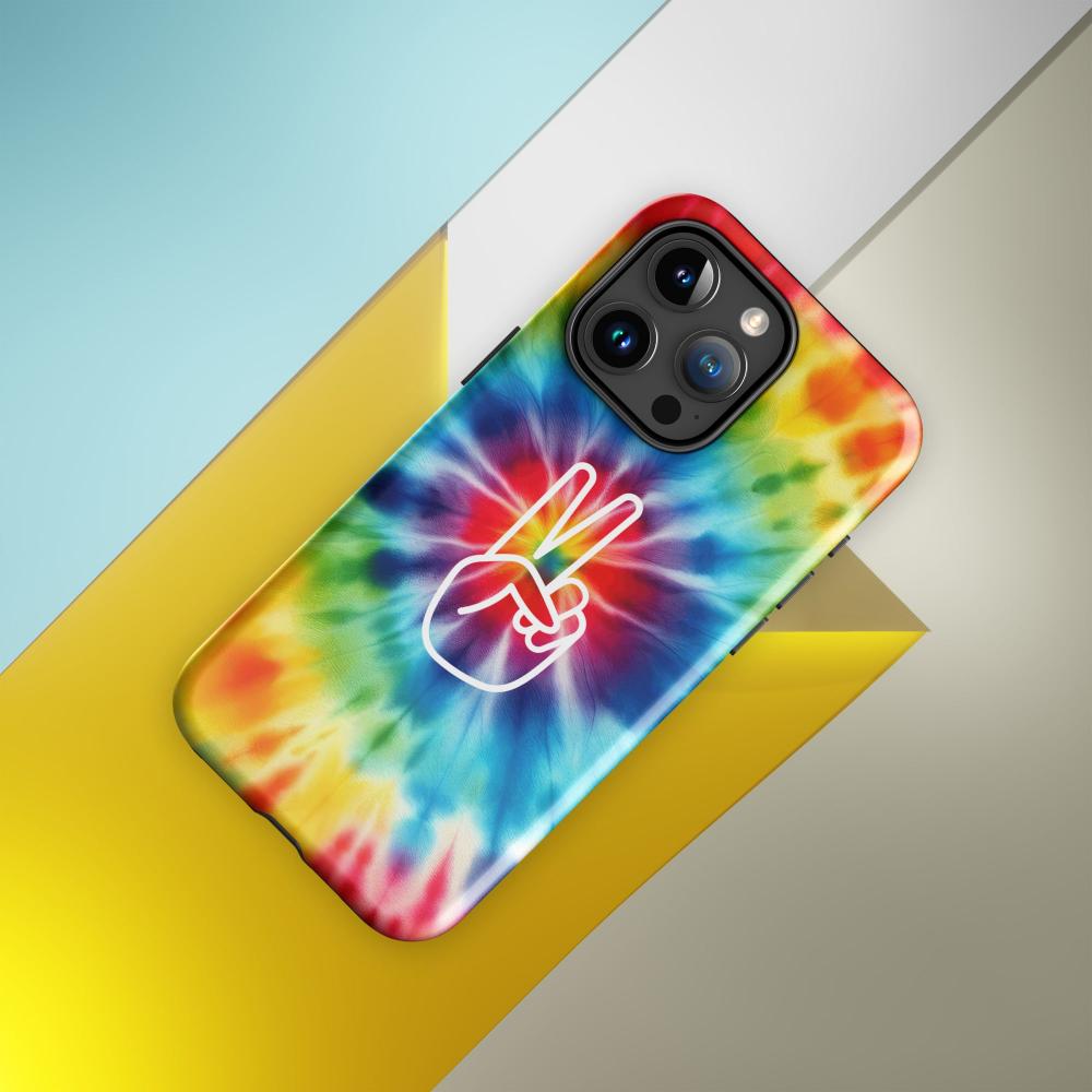 Tie Dye Peace Sign iPhone 15 Pro Max Tough Case - Glossy Finish - https://ascensionemporium.net