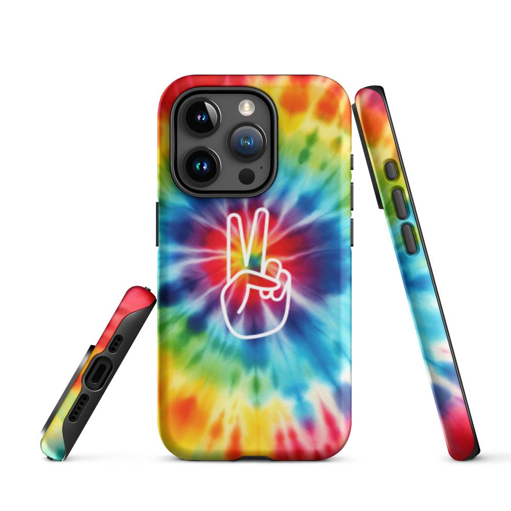 Tie Dye Peace Sign iPhone 15 Pro Tough Case - Matte Finish - https://ascensionemporium.net