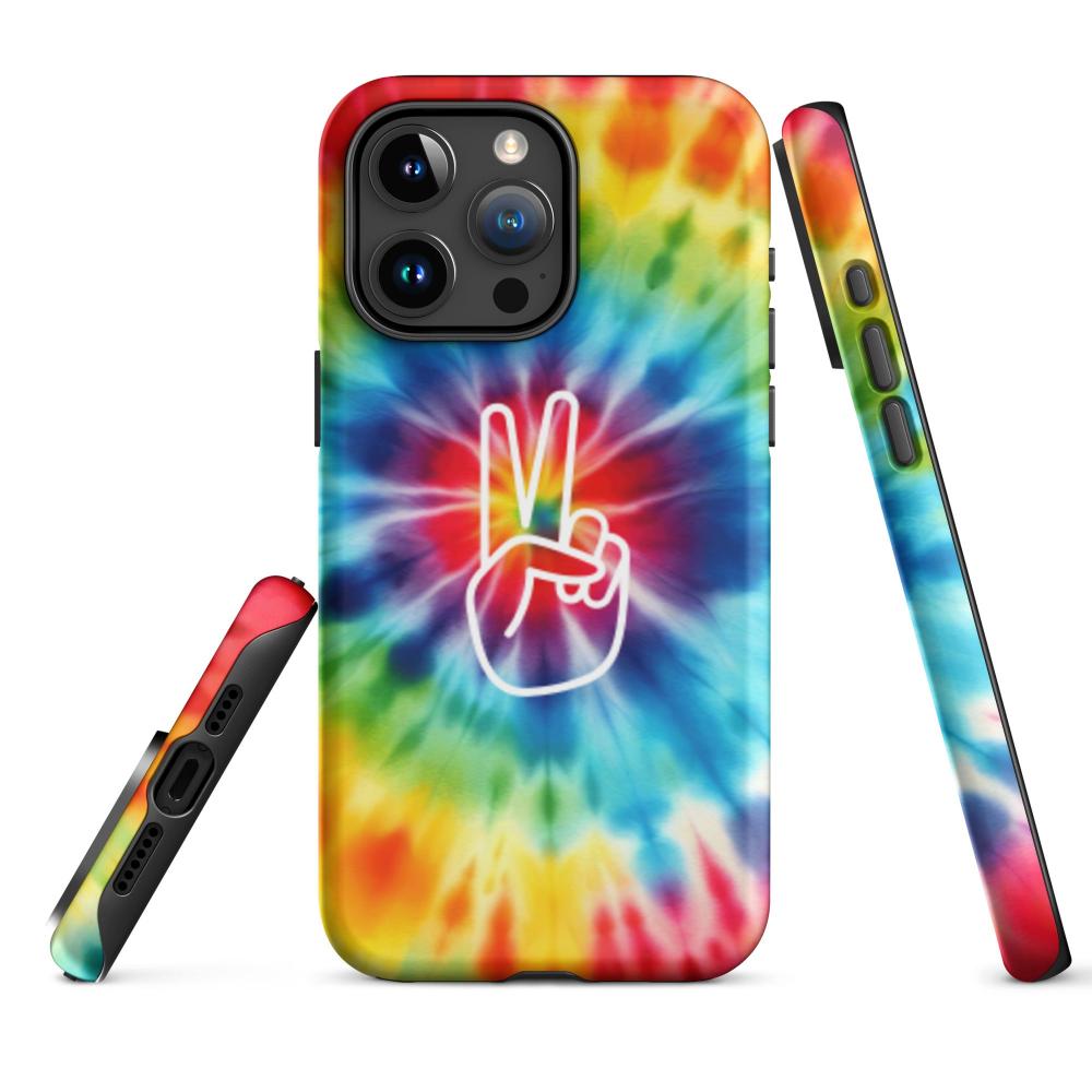 Tie Dye Peace Sign iPhone 15 Pro Tough Case - Matte Finish - https://ascensionemporium.net