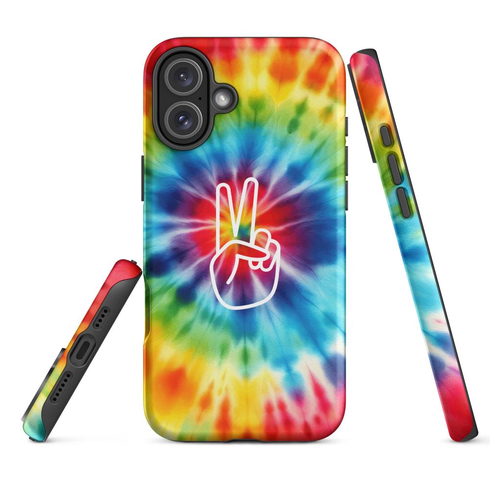 Tie Dye Peace Sign iPhone 16 Plus Tough Case - Matte Finish - https://ascensionemporium.net