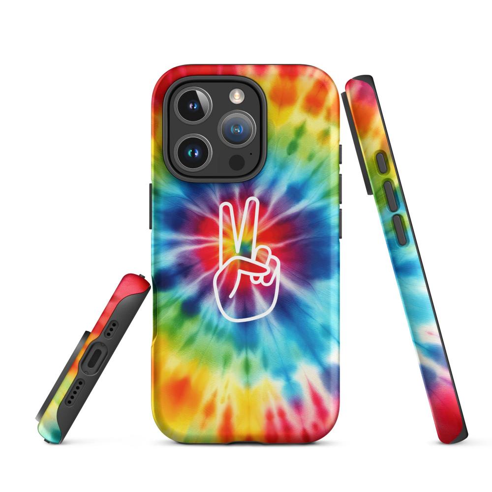 Tie Dye Peace Sign iPhone 16 Pro Tough Case - Matte Finish - https://ascensionemporium.net
