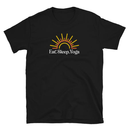 Eat Sleep Yoga Sun Embroidered TShirt - Black Color - https://ascensionemporium.net