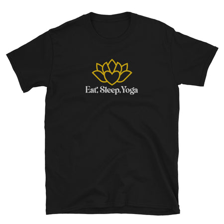 Eat Sleep Yoga Lotus Flower Embroidered TShirt - Black Color - https://ascensionemporium.net