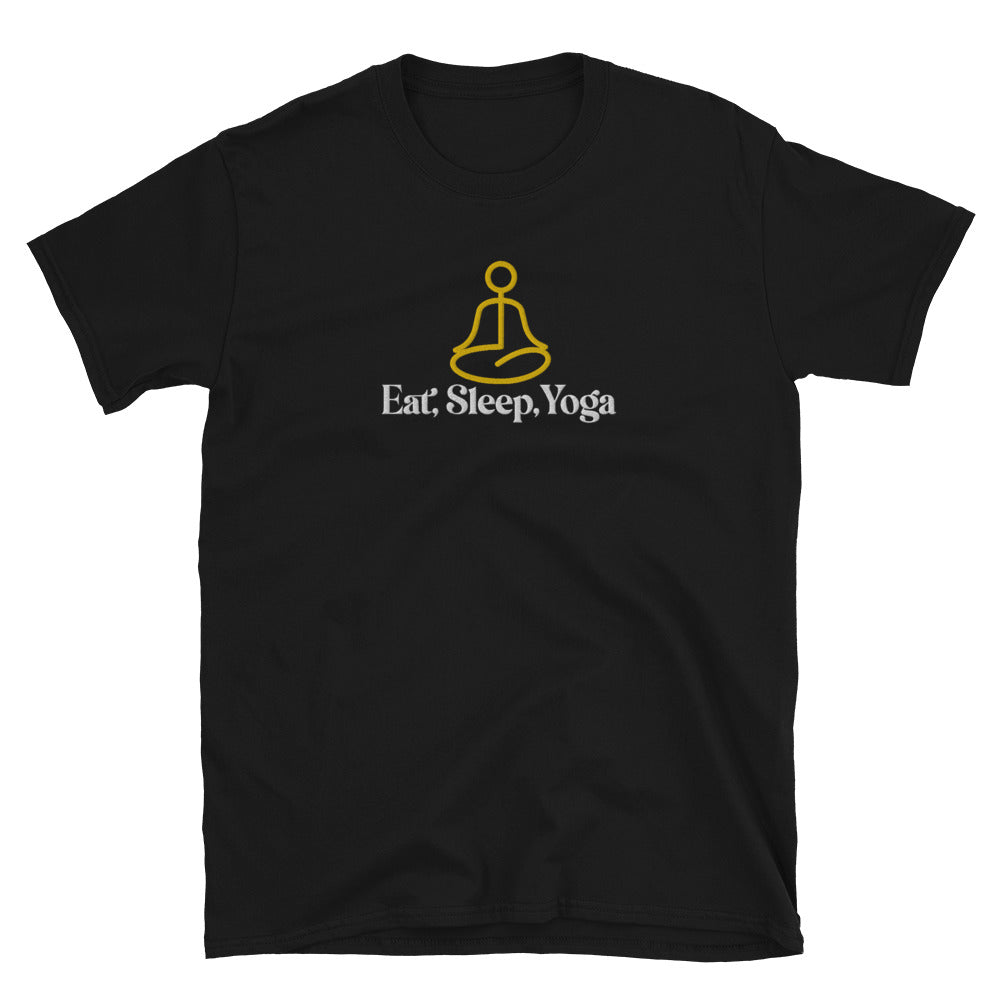 Eat Sleep Yoga Embroidered TShirt - Black Color - https://ascensionemporium.net