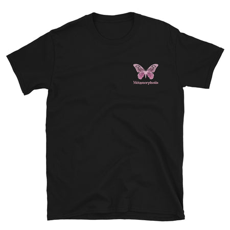 Metamorphosis Pink Butterfly Embroidered TShirt - Black Color - https://ascensionemporium.net