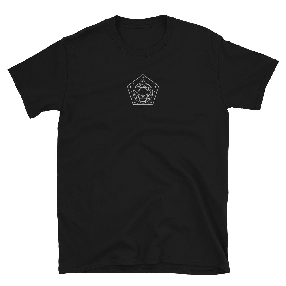 Aquarius Zodiac Embroidered TShirt - Black Color - https://ascensionemporium.net