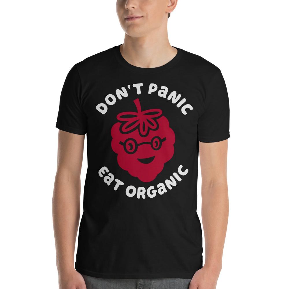 Don't Panic Eat Organic Raspberry TShirt - Black Color - https://ascensionemporium.net 