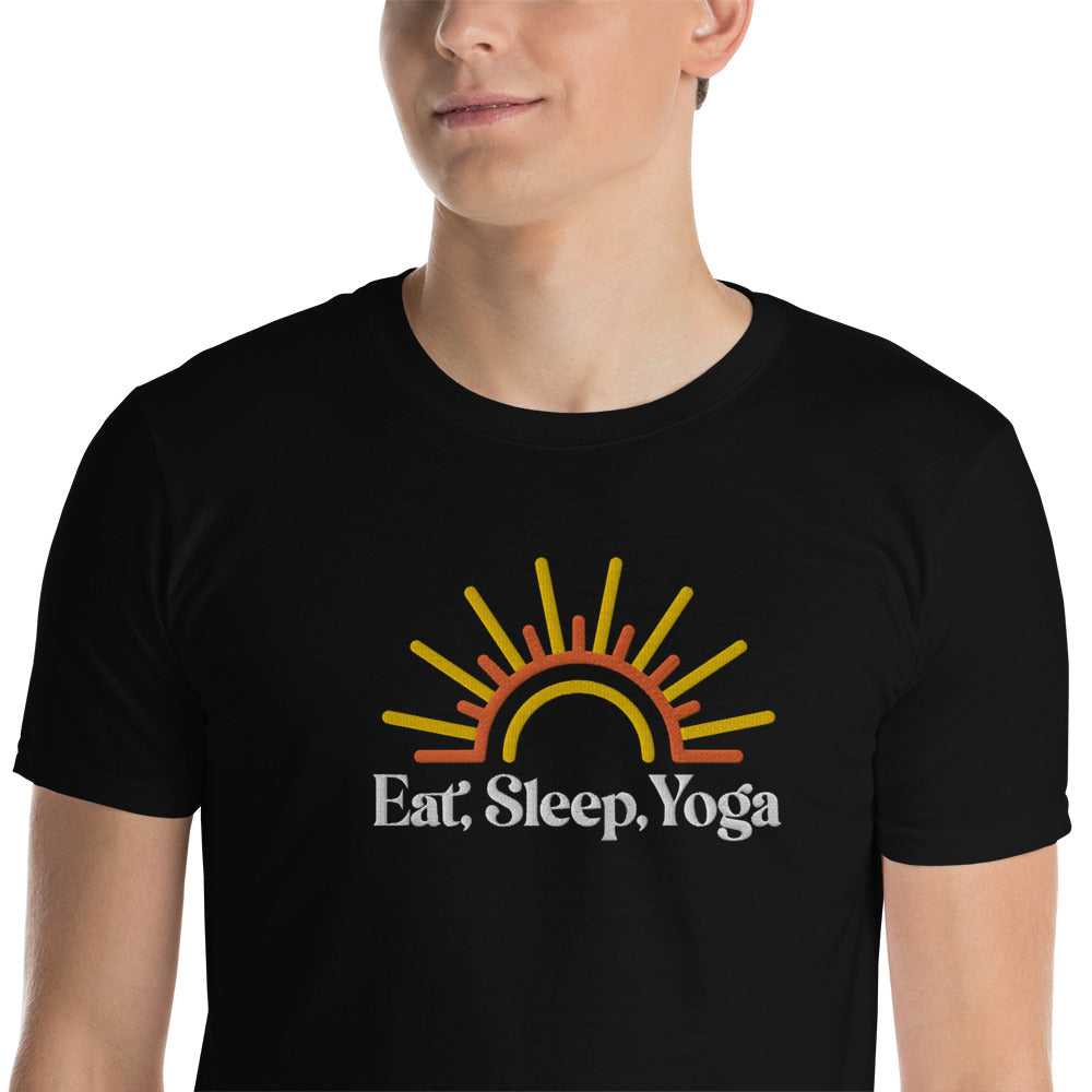 Eat Sleep Yoga Sun Embroidered TShirt - Black Color - https://ascensionemporium.net