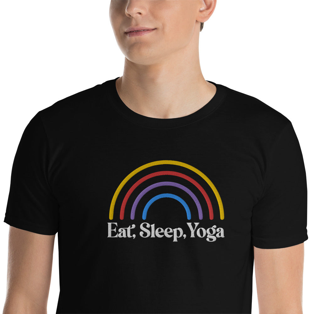 Eat Sleep Yoga Rainbow Embroidered TShirt - Black Color - https://ascensionemporium.net