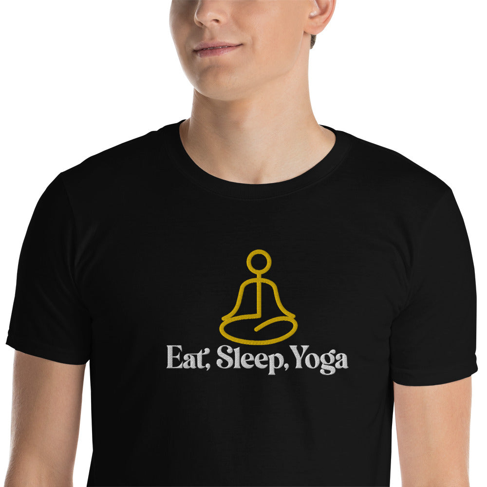 Eat Sleep Yoga Embroidered TShirt - Black Color - https://ascensionemporium.net