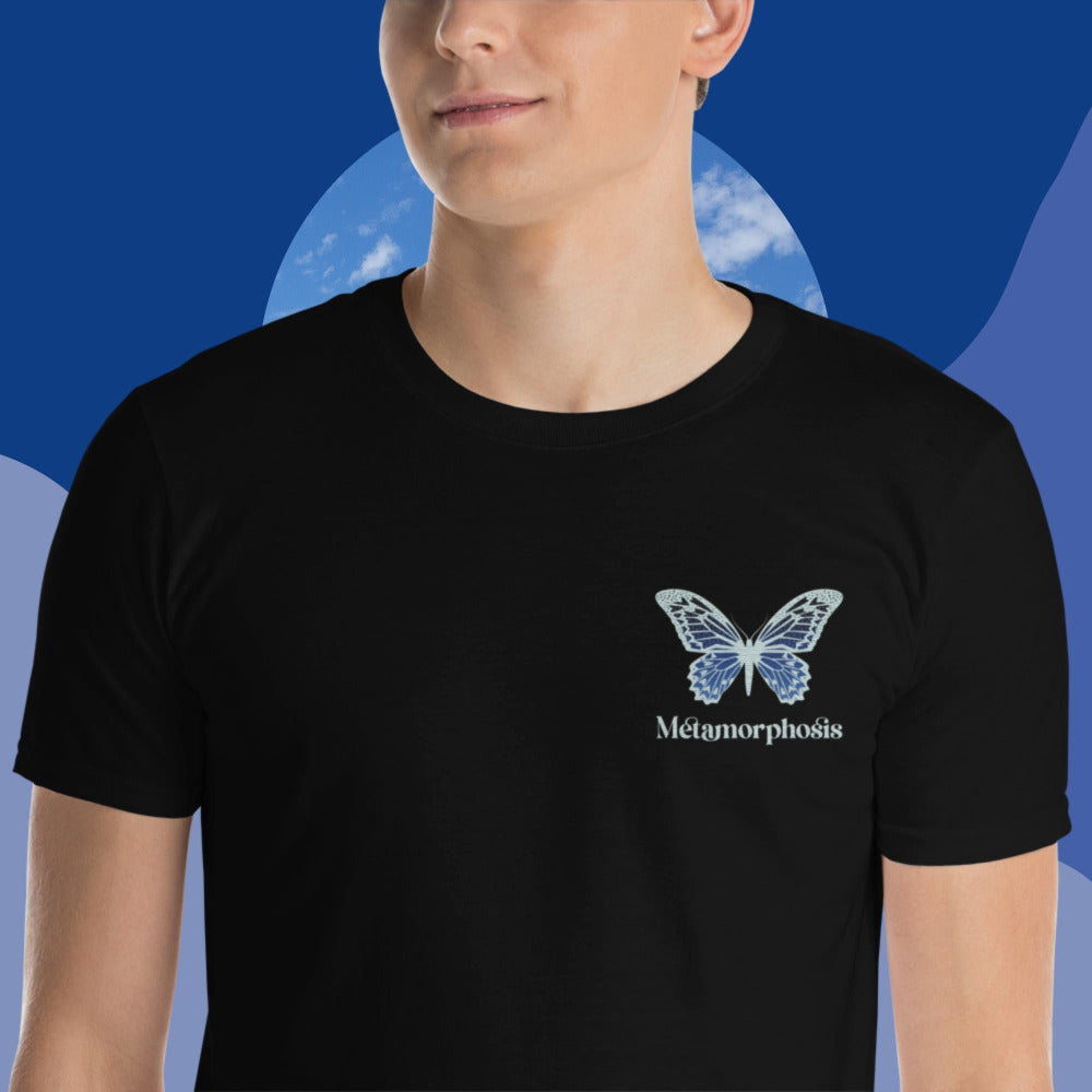 Metamorphosis Blue Butterfly Embroidered TShirt - Black Color - https://ascensionemporium.net