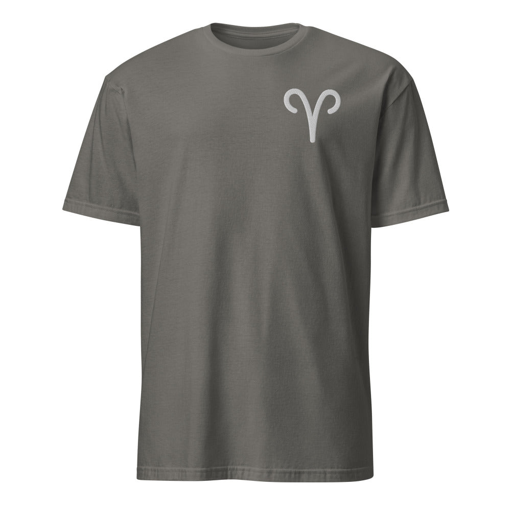 Aries Zodiac Symbol Embroidered TShirt - Charcoal Color - https://ascensionemporium.net