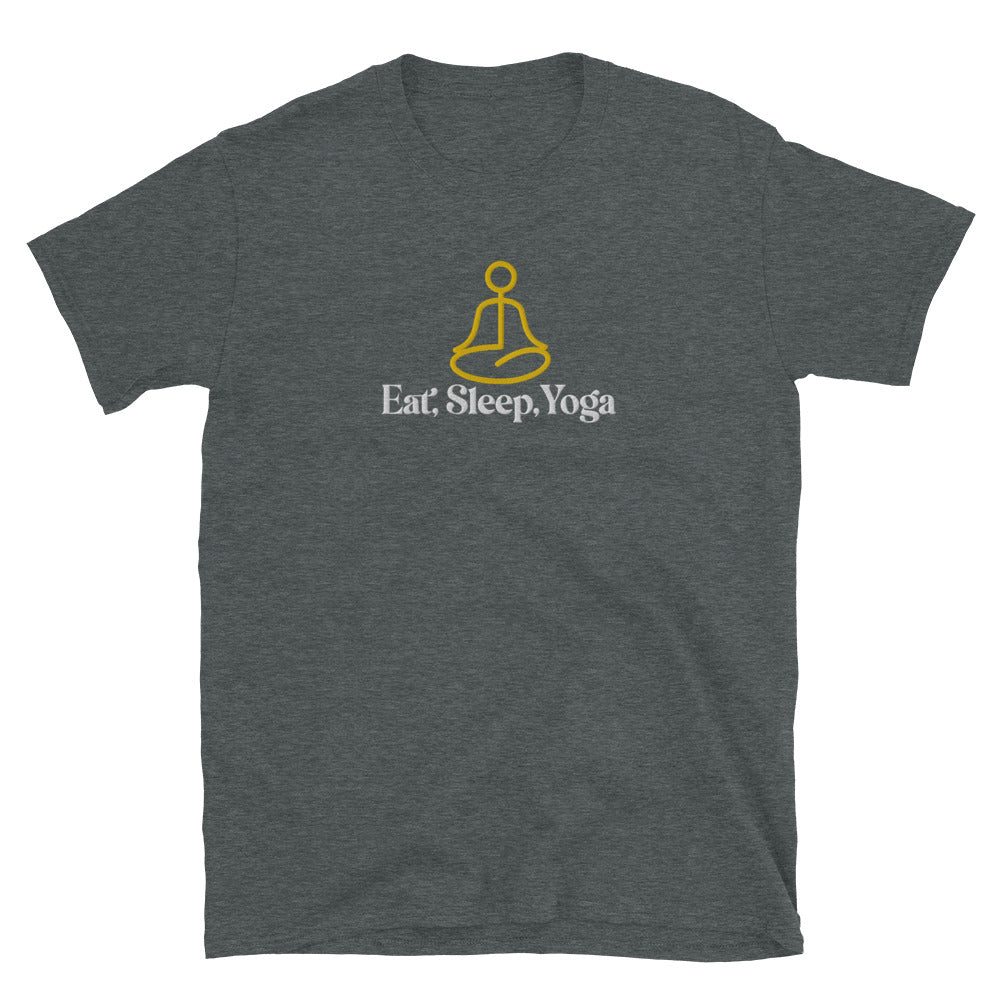 Eat Sleep Yoga Embroidered TShirt - Dark Heather Color - https://ascensionemporium.net