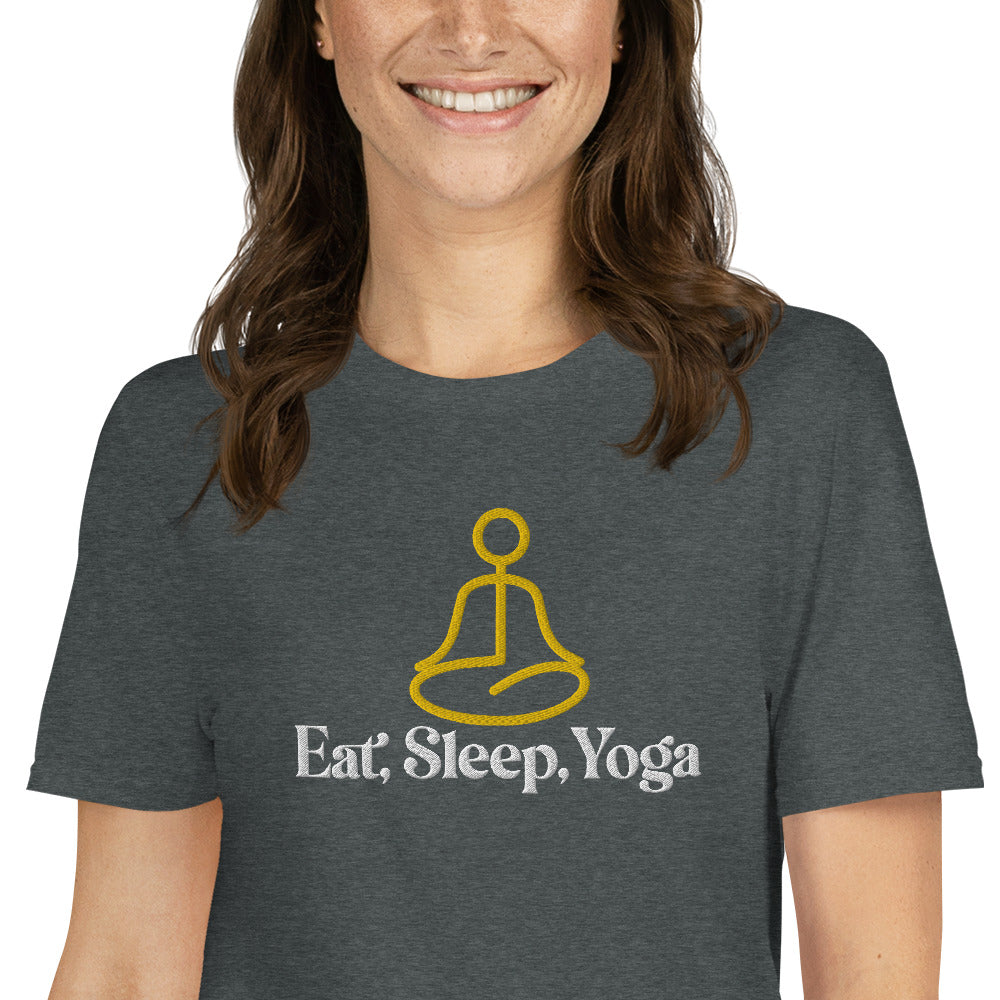 Eat Sleep Yoga Embroidered TShirt - Dark Heather Color - https://ascensionemporium.net