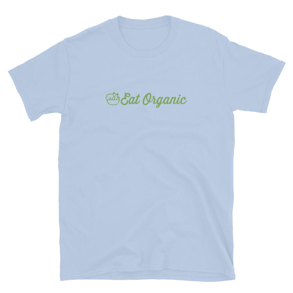 Eat Organic Embroidered T-Shirt - Light Blue Color - https://ascensionemporium.net 
