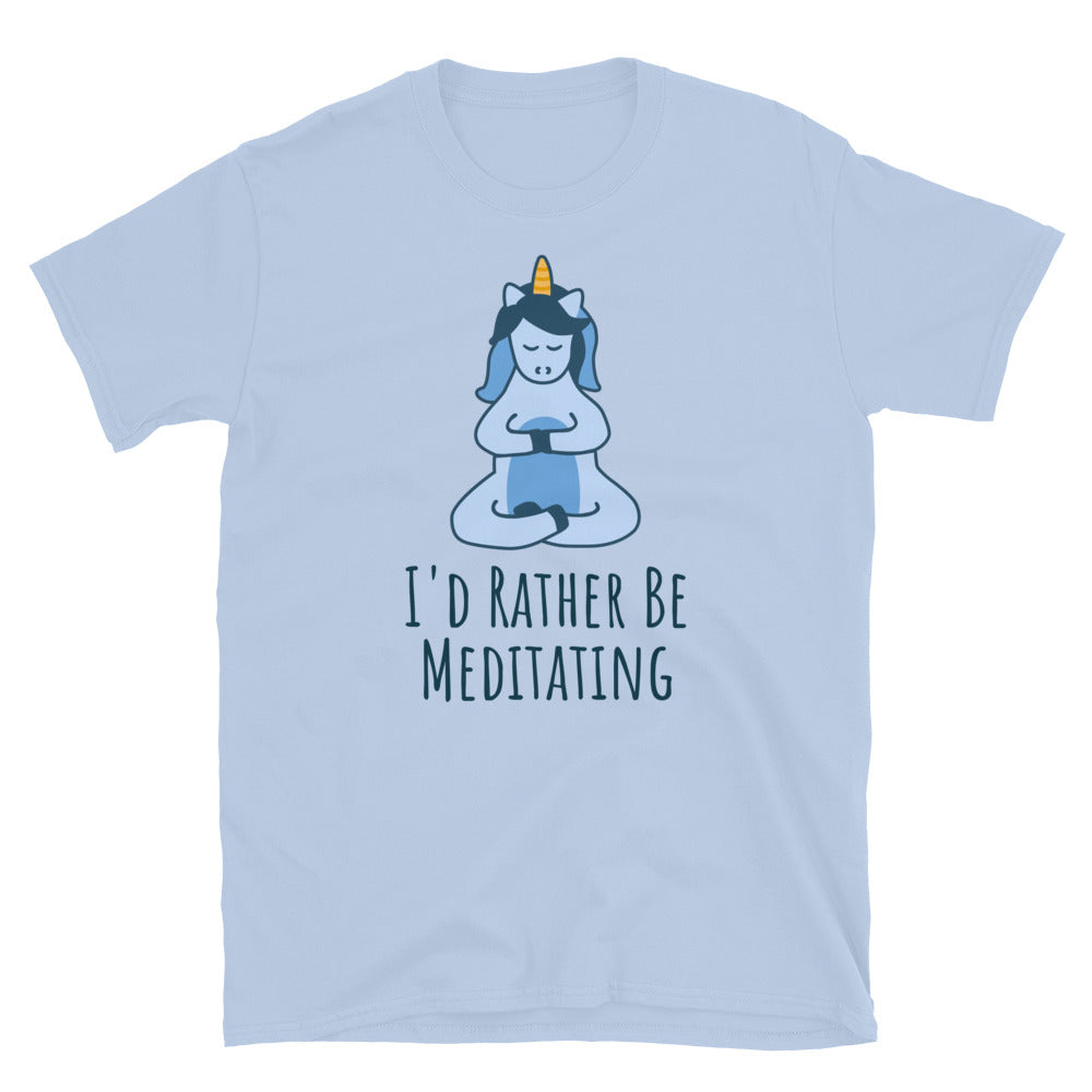 I'd Rather Be Meditating Unicorn TShirt - Light Blue Color - https://ascensionemporium.net