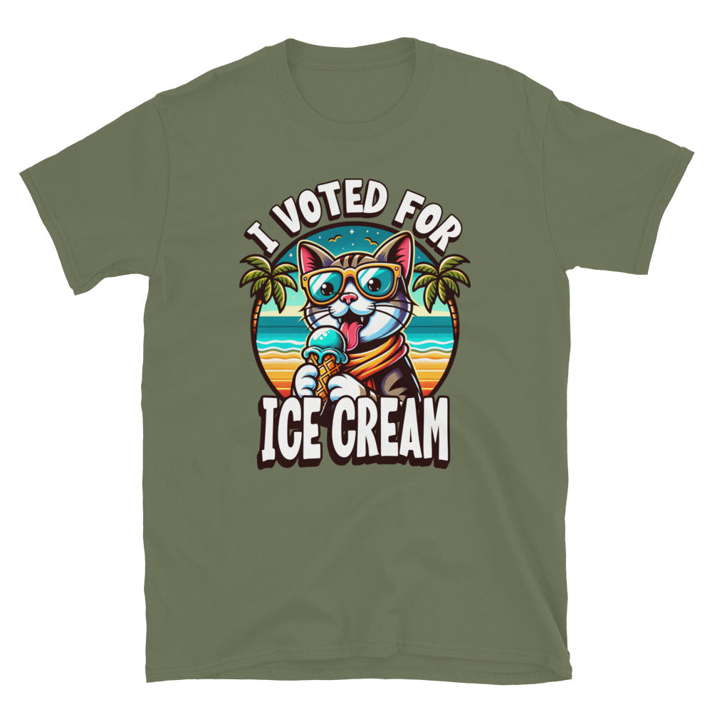 I Voted For Ice Cream Cat TShirt - Military Green Color - https://ascensionemporium.net