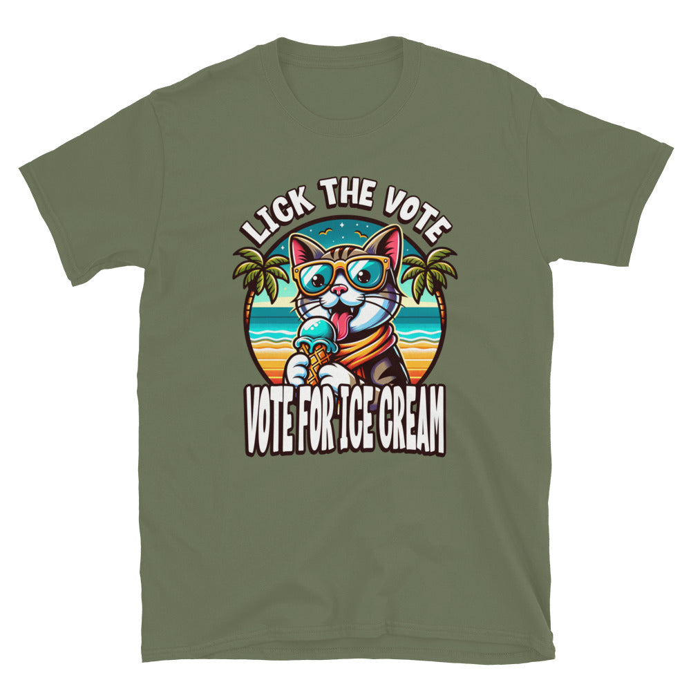 Lick The Vote Ice Cream Cat TShirt - Military Green Color - https://ascensionemporium.net