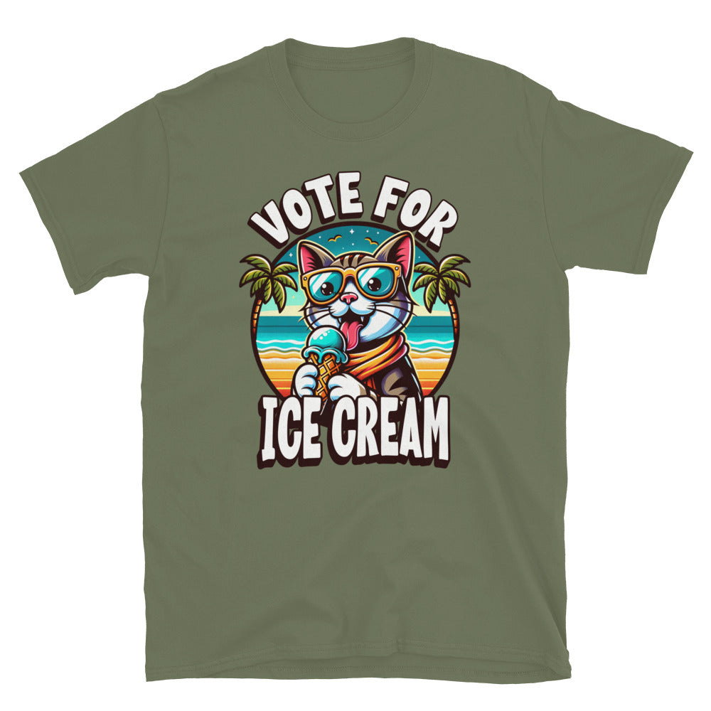 Vote For Ice Cream Cat TShirt - Military Green Color - https://ascensionemporium.net