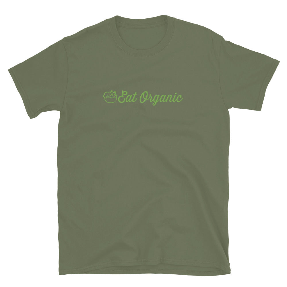 Eat Organic Embroidered T-Shirt - Military Green Color - https://ascensionemporium.net 
