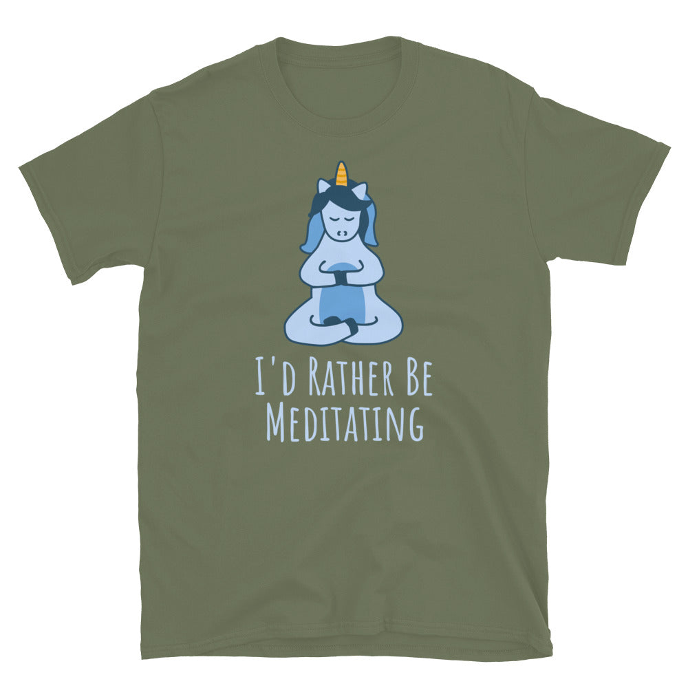 I'd Rather Be Meditating Unicorn TShirt - Military Green Color - https://ascensionemporium.net
