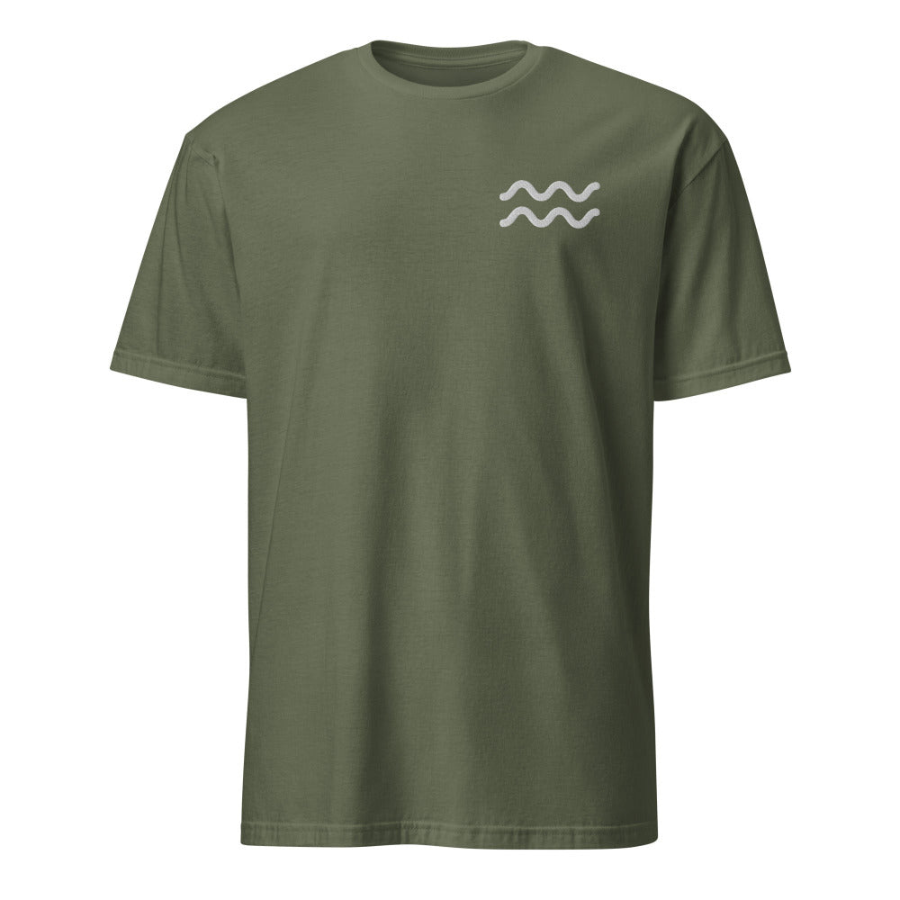 Aquarius Zodiac Embroidered TShirt - Military Green Color - https://ascensionemporium.net