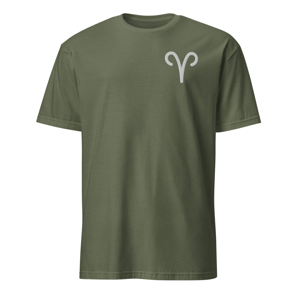 Aries Zodiac Symbol Embroidered TShirt - Military Green Color - https://ascensionemporium.net