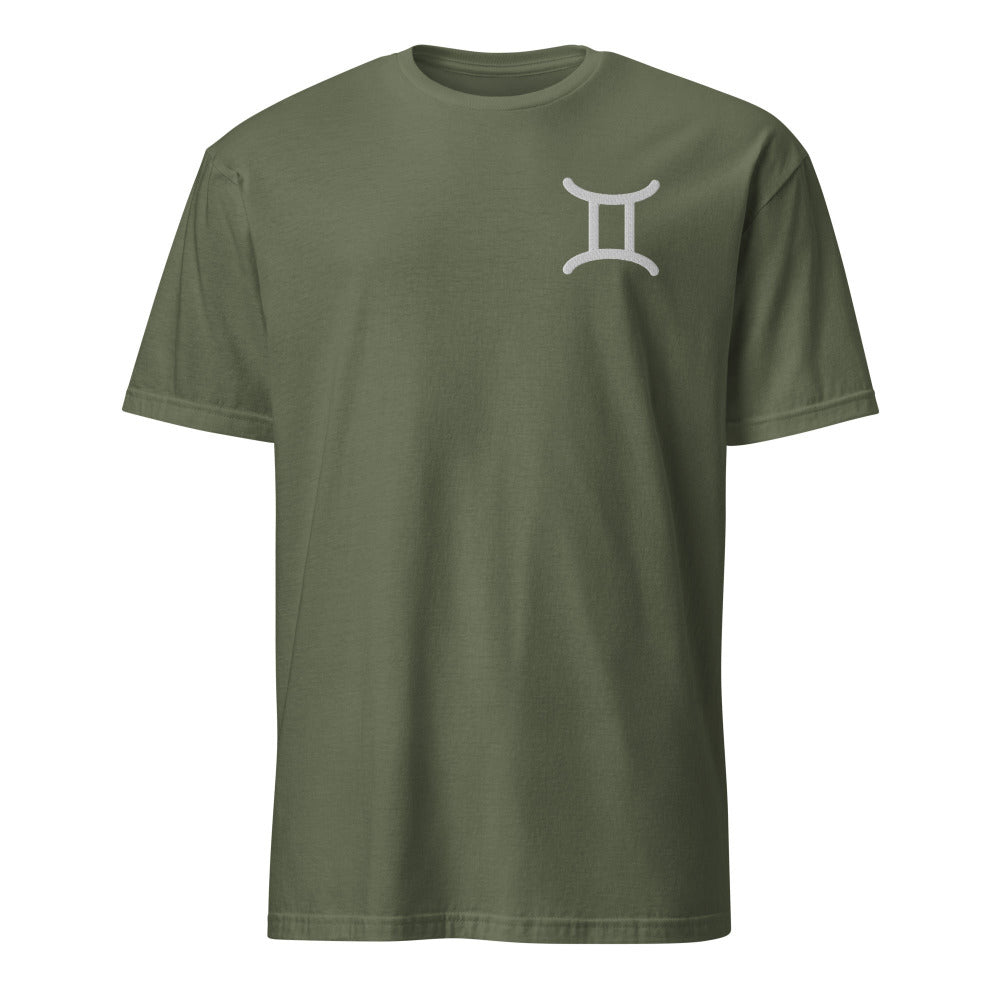 Gemini Zodiac Embroidered TShirt - Military Green Color - https://ascensionemporium.net