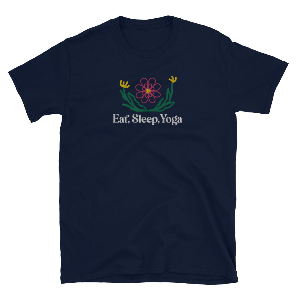 Eat Sleep Yoga Wild Flowers Embroidered TShirt - Navy Color - https://ascensionemporium.net