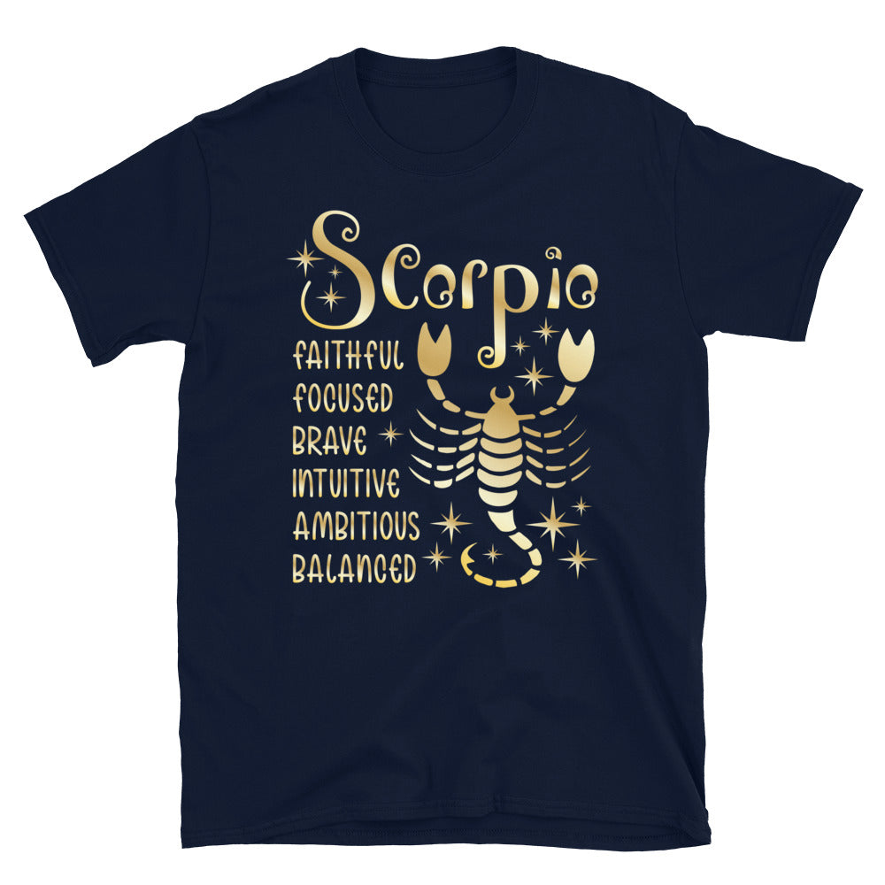 Scorpio Zodiac Positive Traits TShirt - Navy Color - https://ascensionemporium.net