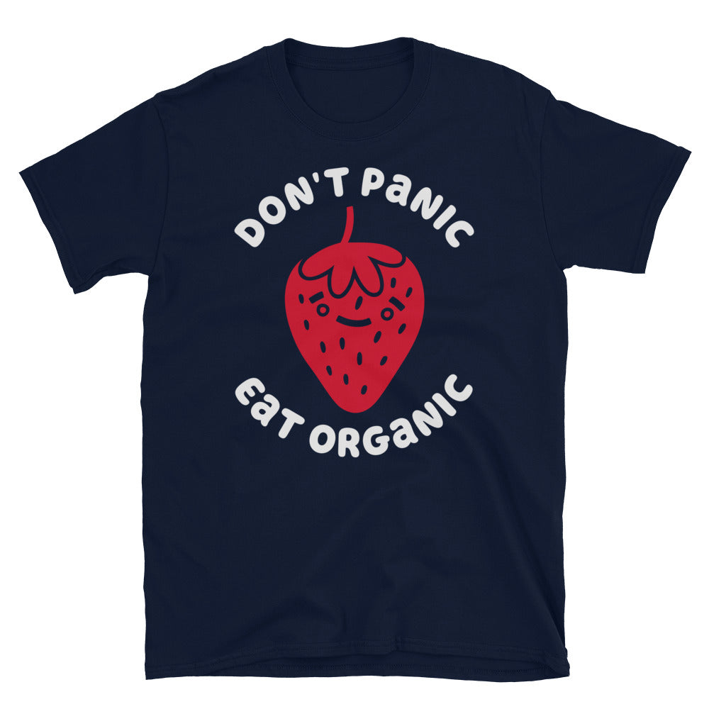 Don't Panic Eat Organic Strawberry TShirt - Navy Color - https://ascensionemporium.net 