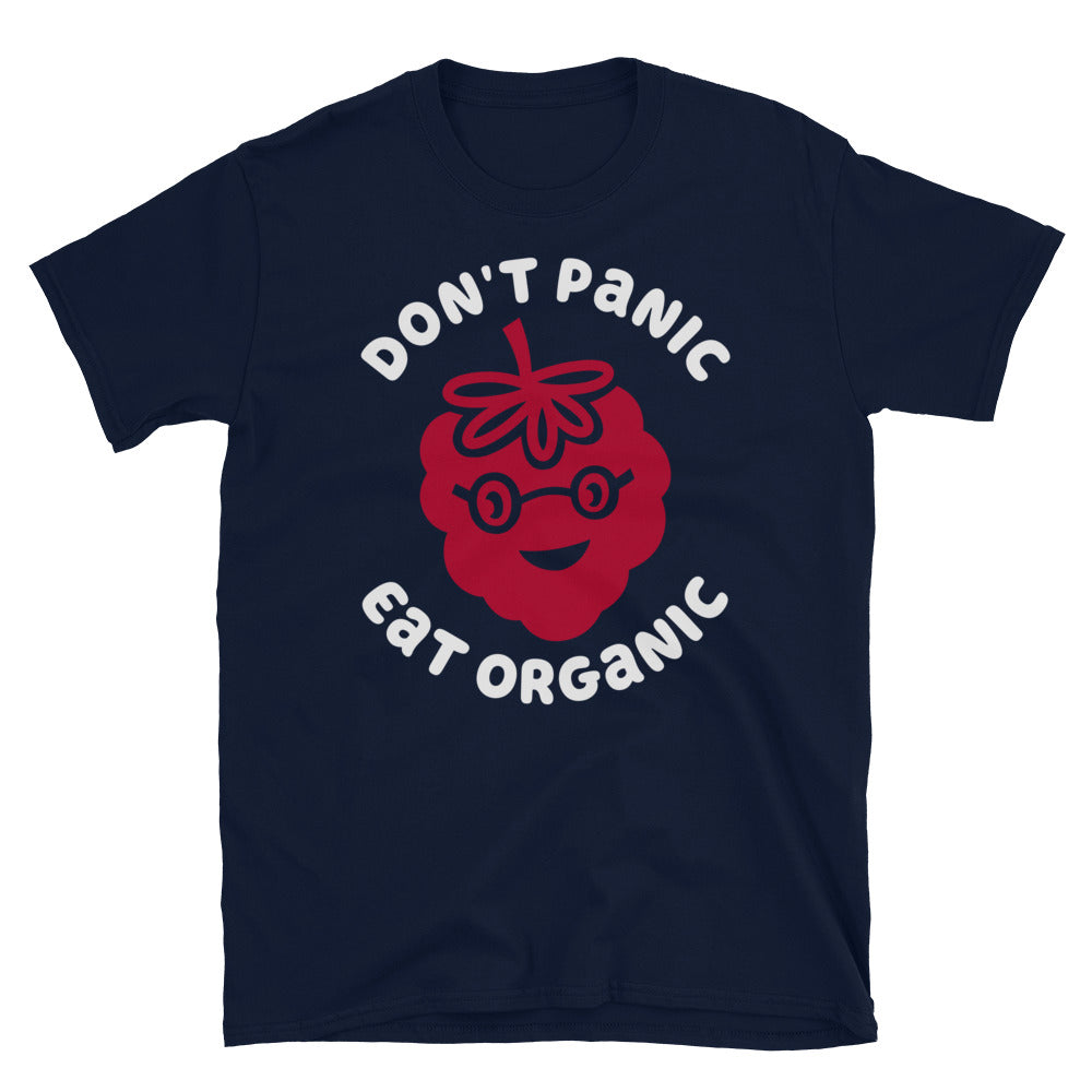 Don't Panic Eat Organic Raspberry TShirt - Navy Color - https://ascensionemporium.net 